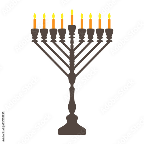 Traditional menorah isolated on white background -for the Jewish Hanukkah festival. Vector illustration. Usable for design, invitation, banner, background, poster. 
