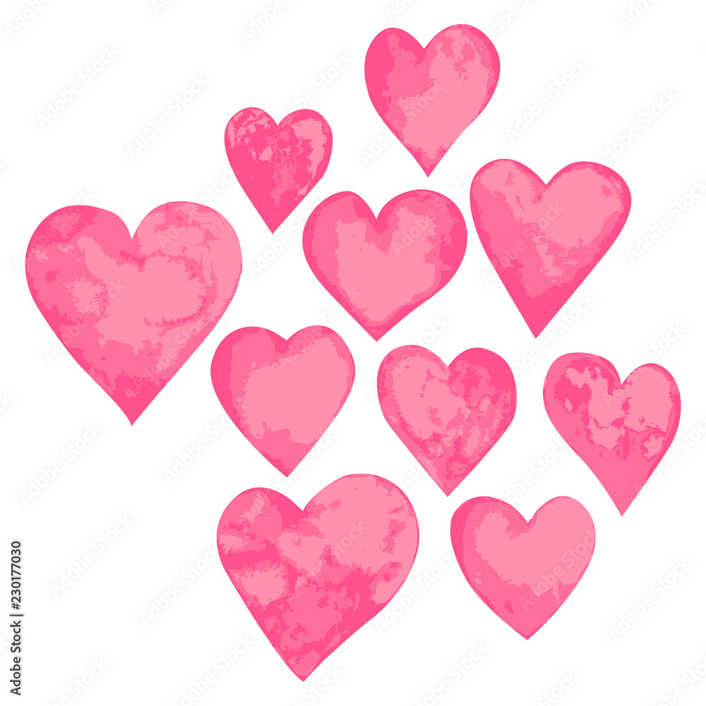 Pink Watercolor hearts - vector illustration
