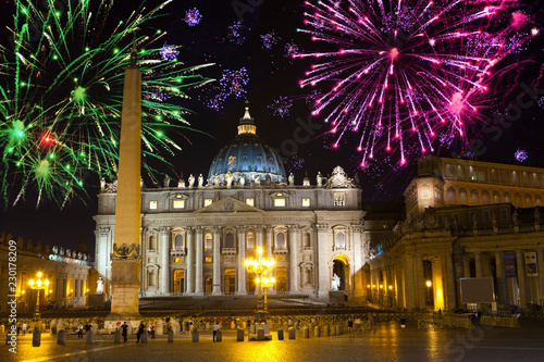 Photography Vatican. Celebratory fireworks over a St Peter's Square