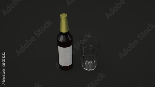 Mock up of beer bottle and an empty glass