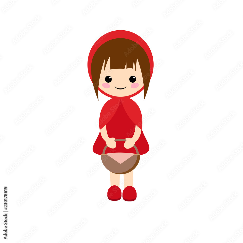 Simple vector of little red riding hood with short hair holding a basket of food. Simple vector of little red riding hood with short hair holding a basket of food.