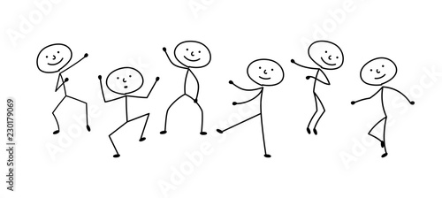 sketches stick figure people, isolated silhouettes, man dancing, drawing joke