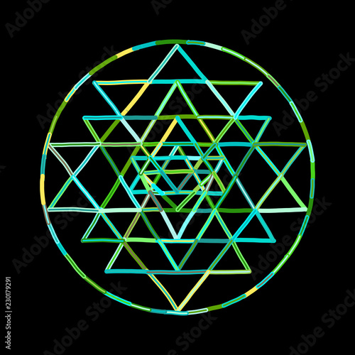 Sacred geometry and alchemy symbol Sri Yantra. Hand drawn sketch for your design