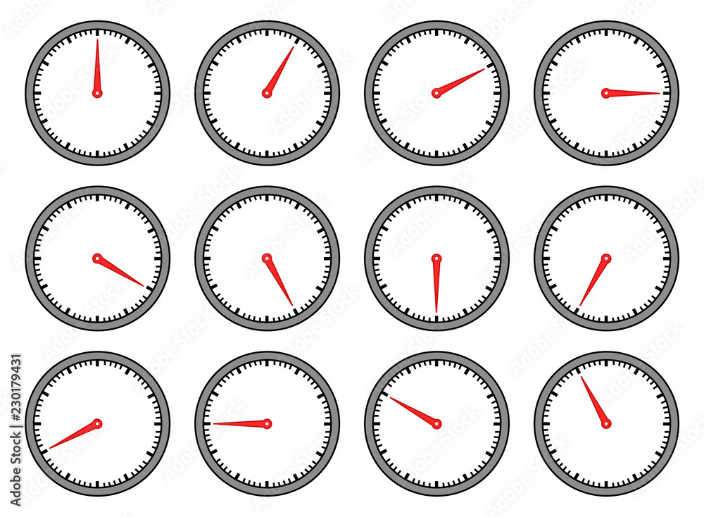 Naklejka premium Uhr / Wanduhr / Anzeige / Sammlung / Stunden / Minuten / Uhrzeit