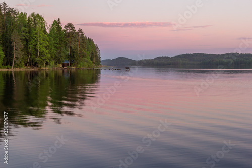 Sunset on the lake in Karelia