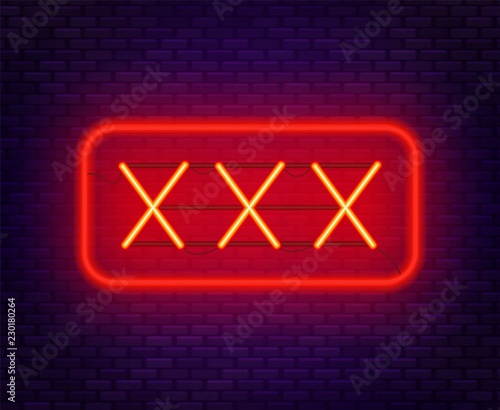 XXX neon sign on a dark background.
