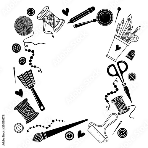 Arts and crafts sewing hand drawn supplies, tools