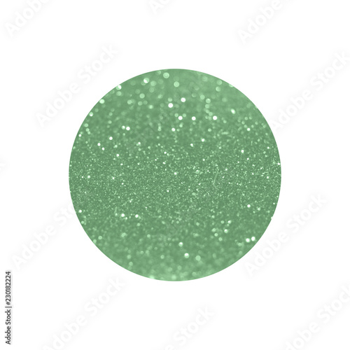 Round with green glitter isolated on white background. Can be used as place for your text, design element