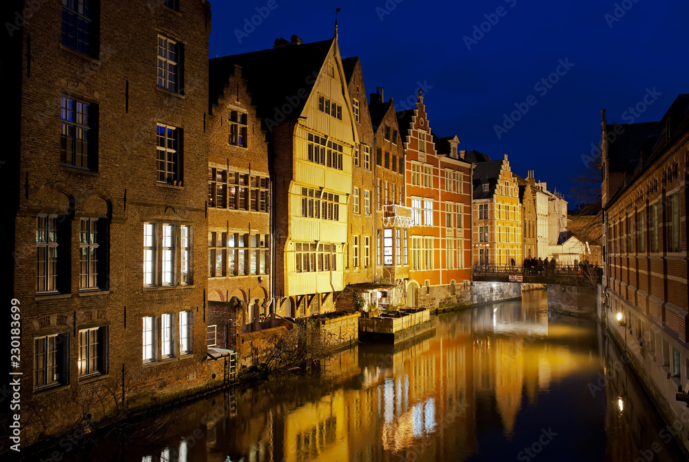 canal in ghent at night
