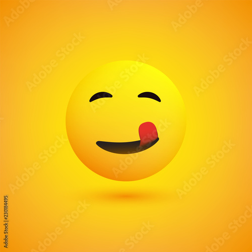 Smiling Emoji with Stuck Out Tongue - Simple Happy Emoticon on Yellow Background - Vector Design