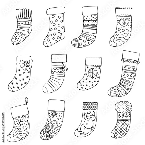 Christmas stockings doodles set