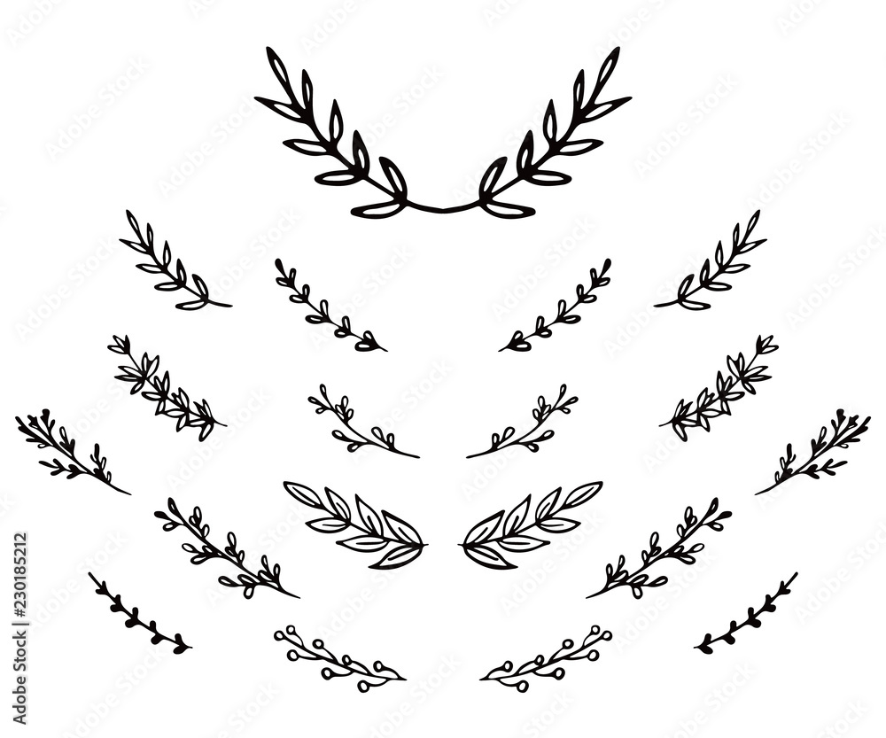 Fototapeta premium set hand-drawn doodle laurel branches