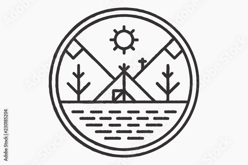The wigwam on the lake shore, round logo