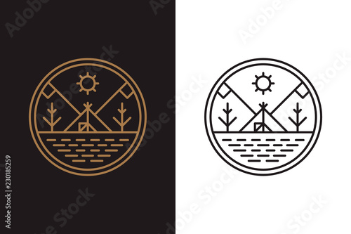 The wigwam on the lake shore, round logo