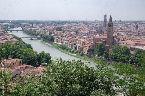 Panoramic view of the city from Castel San Pietro, summer season in Verona city