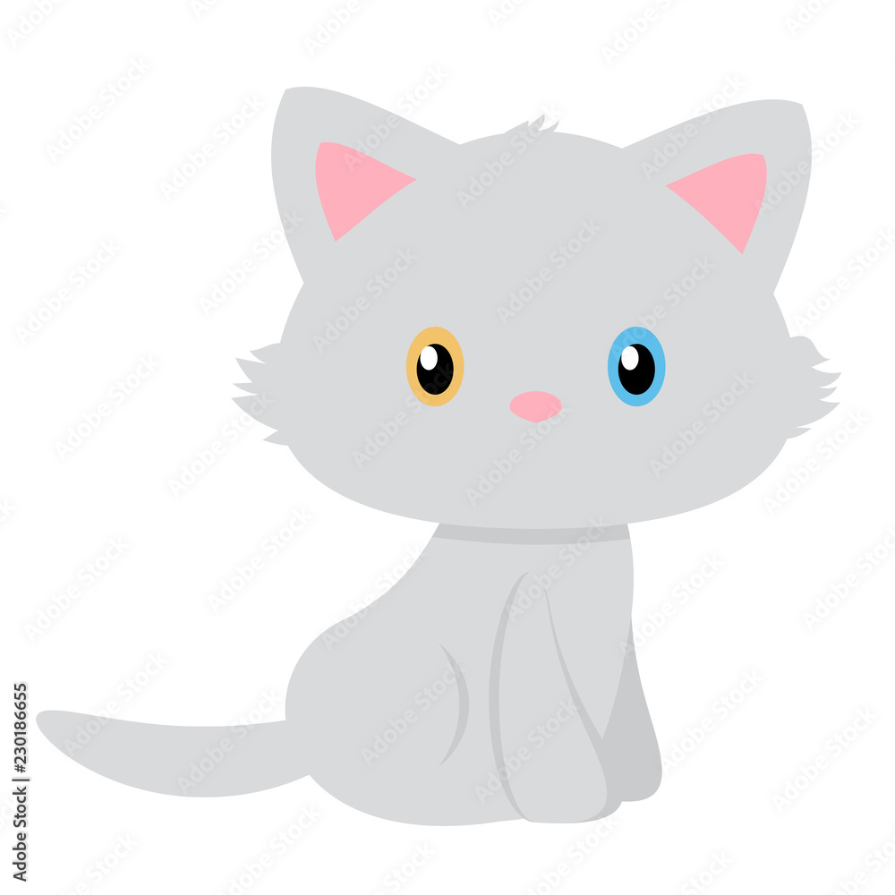Simple vector of a beautiful kitten with eyes of different color. Simple vector of a beautiful kitten with eyes of different color.