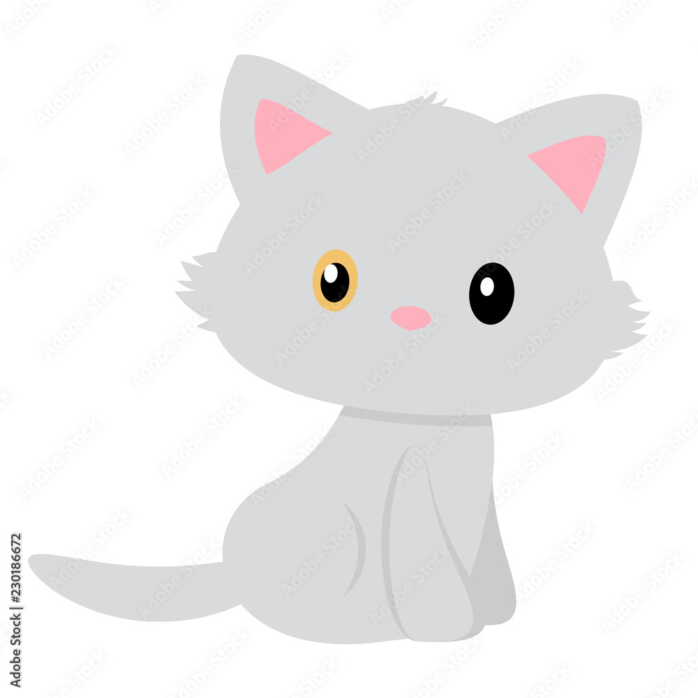 Vector of a simple and pretty gray cat with different colored eyes.