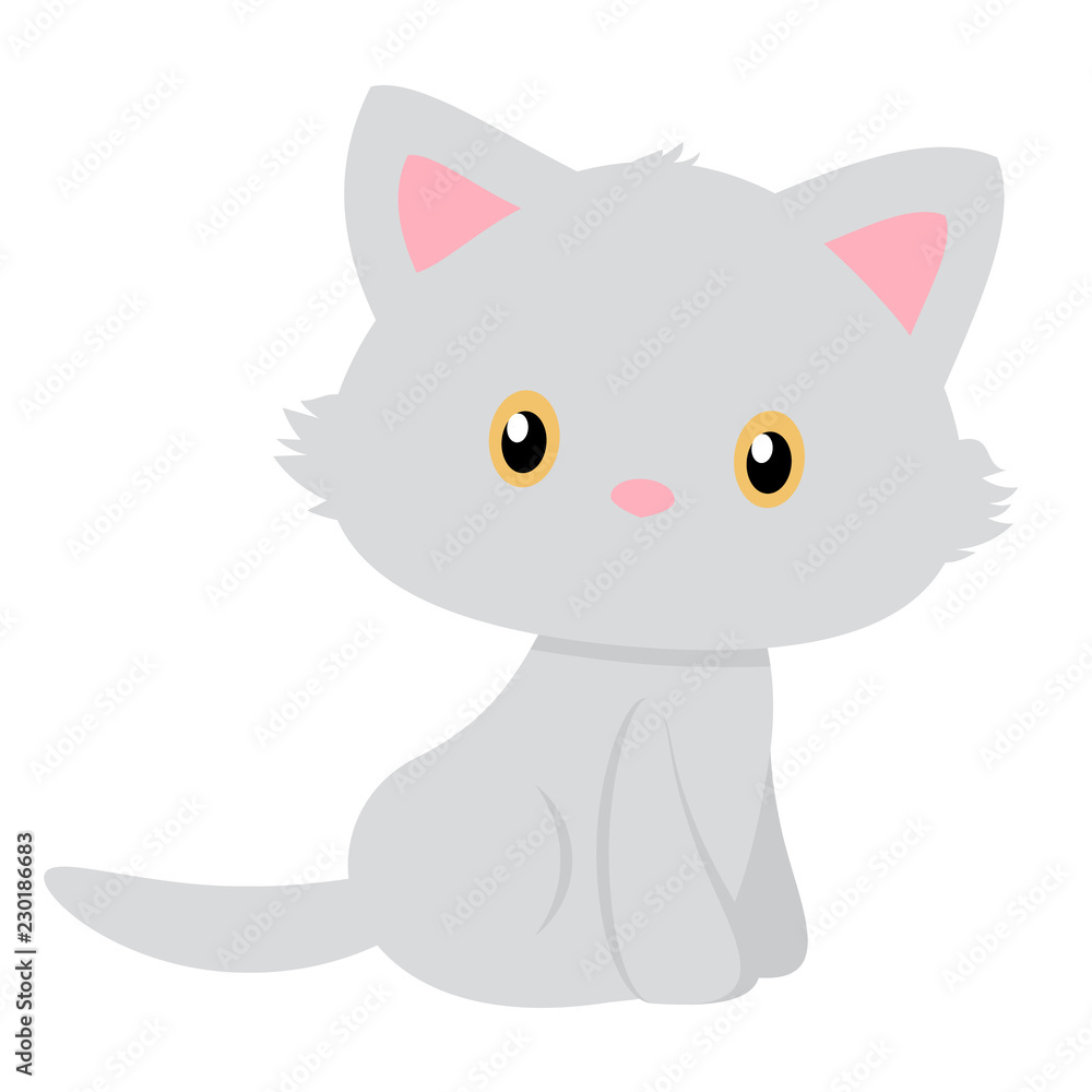 Vector of a simple and pretty gray cat with brown eyes. Vector of a simple and pretty gray cat with brown eyes.
