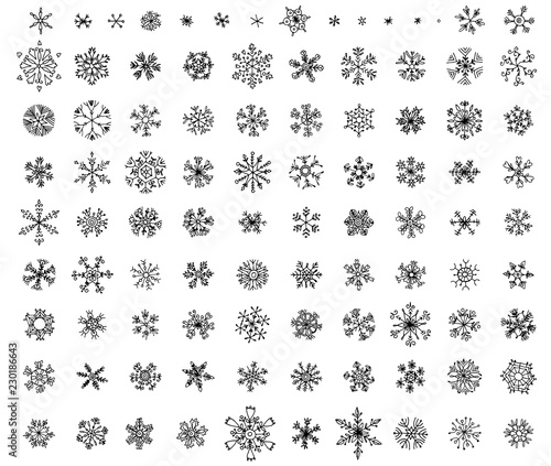 Hand- drawn snowflakes set, 95 different snowflakes