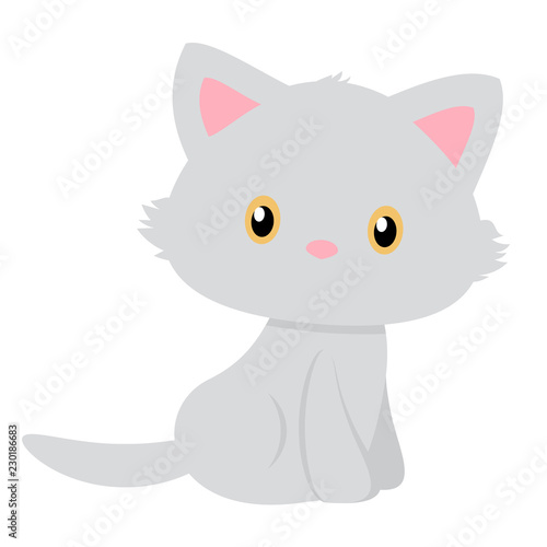 Vector of a simple and pretty gray cat with brown eyes.