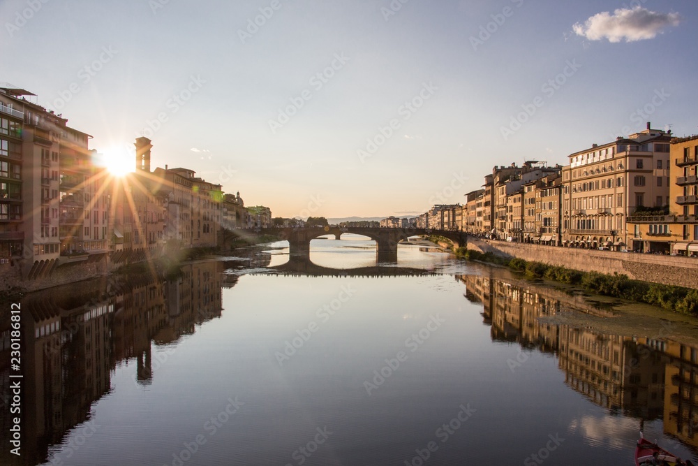 Sonnenuntergang Florenz Tiber Reflection Brücke