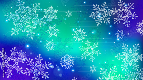 Snowflakes and festive lights - vector background with beautiful snowflakes that merrily shine and shimmer in color space