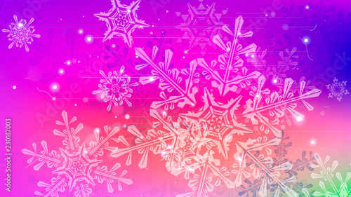 Snowflakes and festive lights - vector background with beautiful snowflakes that merrily shine and shimmer in color space
