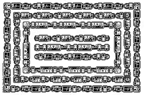 Abstract machinery rectangle frames and three pattern brush for illustrator