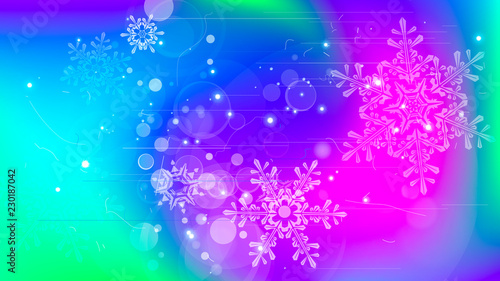 Snowflakes and festive lights - vector background with beautiful snowflakes that merrily shine and shimmer in color space