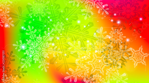 Snowflakes and festive lights - vector background with beautiful snowflakes that merrily shine and shimmer in color space