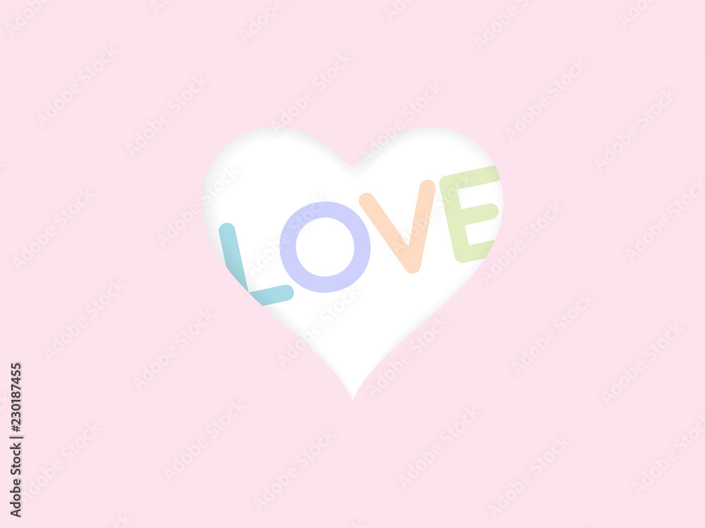 Heart frame with LOVE text in sweet pastel color palette in paper art flat design. Vector design elements , love concept background, wedding
