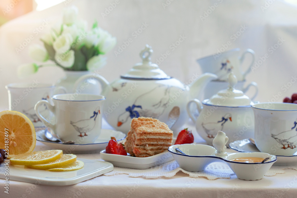 Tea porcelain service. Table setting Tea porcelain service. Table setting