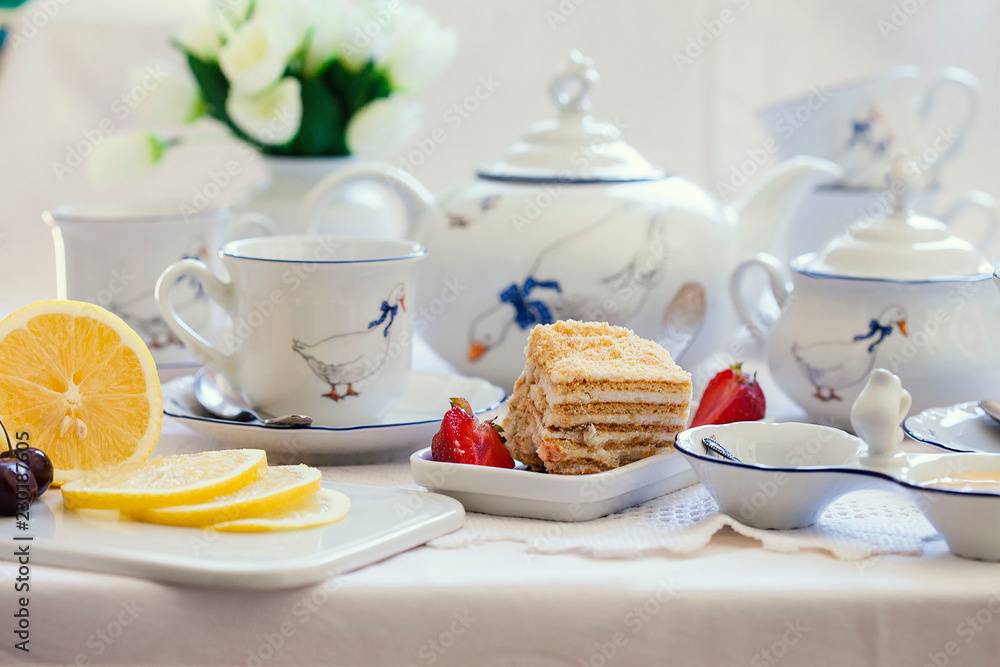 Tea porcelain service. Table setting