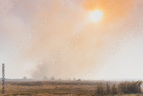 A large fire in the cane fields in the nature reserve