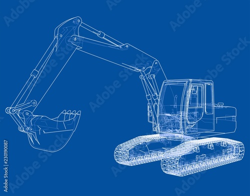 Excavator concept outline. Vector
