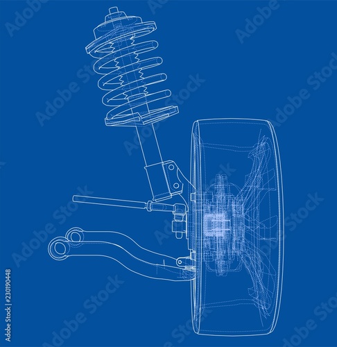 Car suspension with wheel tire and shock absorber