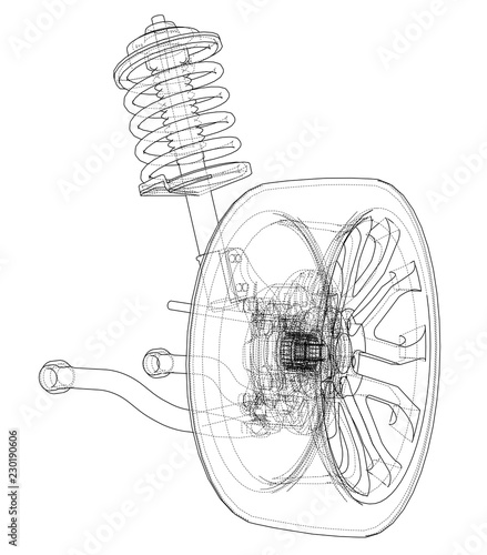 Car suspension with wheel tire and shock absorber