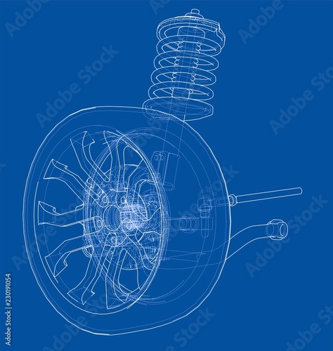 Car suspension with wheel tire and shock absorber