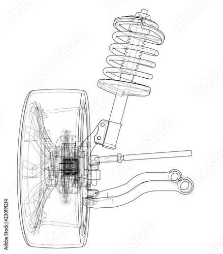 Car suspension with wheel tire and shock absorber