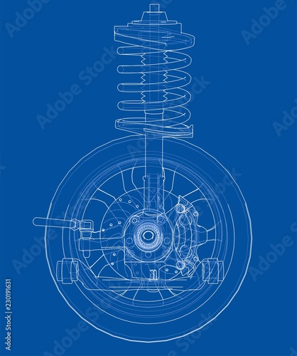 Car suspension with wheel tire and shock absorber