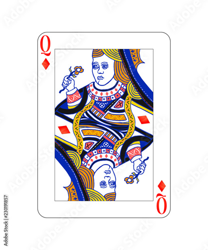 Queen of diamonds playing card with isolated on white