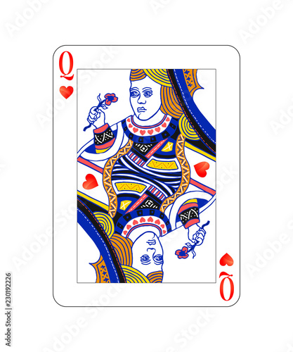 Queen of hearts playing card with isolated on white