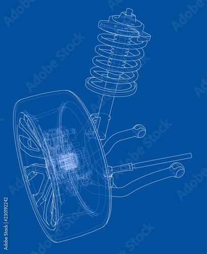 Car suspension with wheel tire and shock absorber