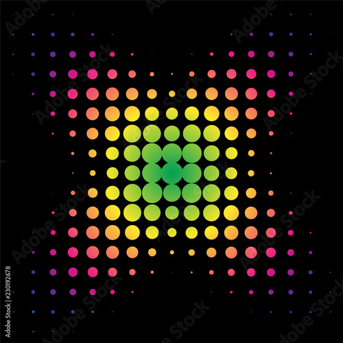 Colorful Rainbow Circle in Halftone, Halftone Dot Pattern, Vector Illustration.