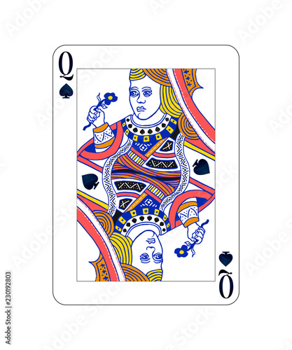 Queen of spades playing card with isolated on white