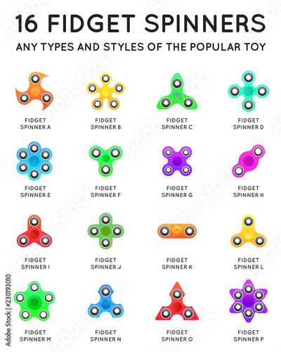 Fidget Hand Spinner Toys flat vector icons