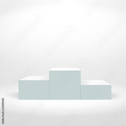 White winners podium. Pedestal. Spotlight. Vector illustration.
