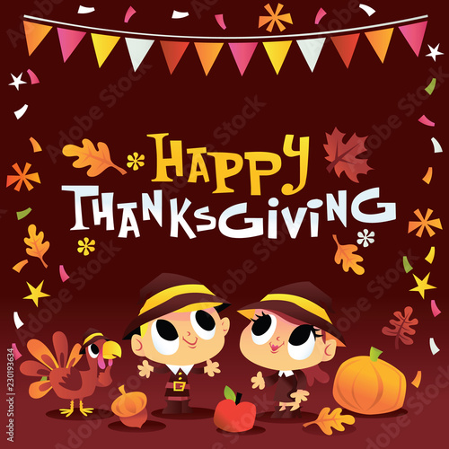 Cartoon Happy Thanksgiving Party