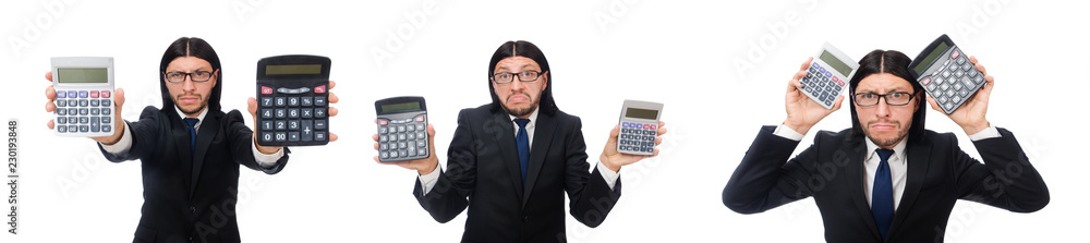 Man with calculator isolated on white Man with calculator isolated on white