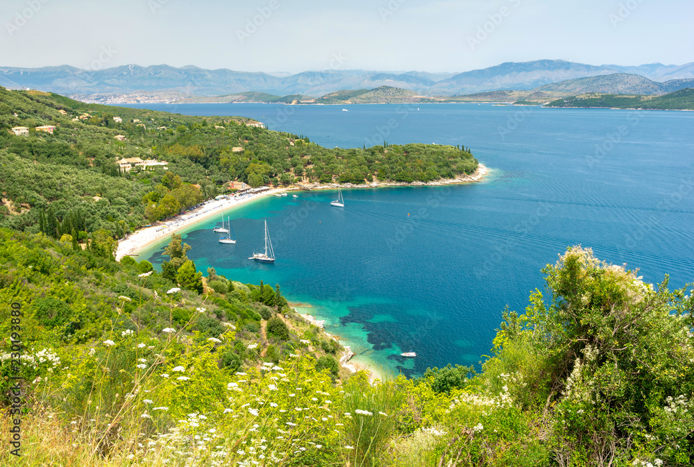 view on paradise beach on Corfu island, Greece